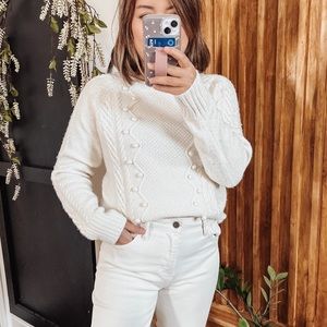 J‎ Crew cable Knit Wool Blend pom Pom sweater. Size m